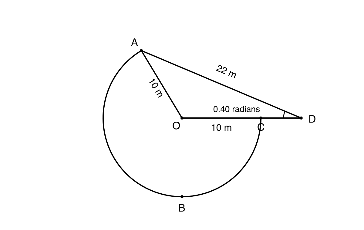 Plan of the observation deck showing major sector ABCOA and triangular platform AOD, with O, C and D collinear.