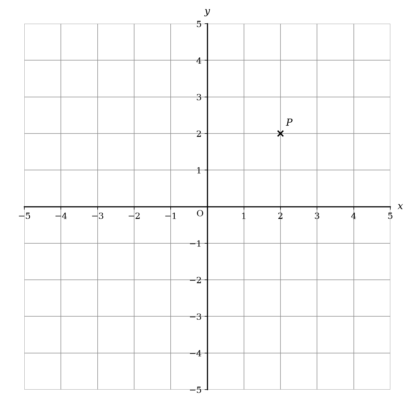 A grid with a point P marked by an X.