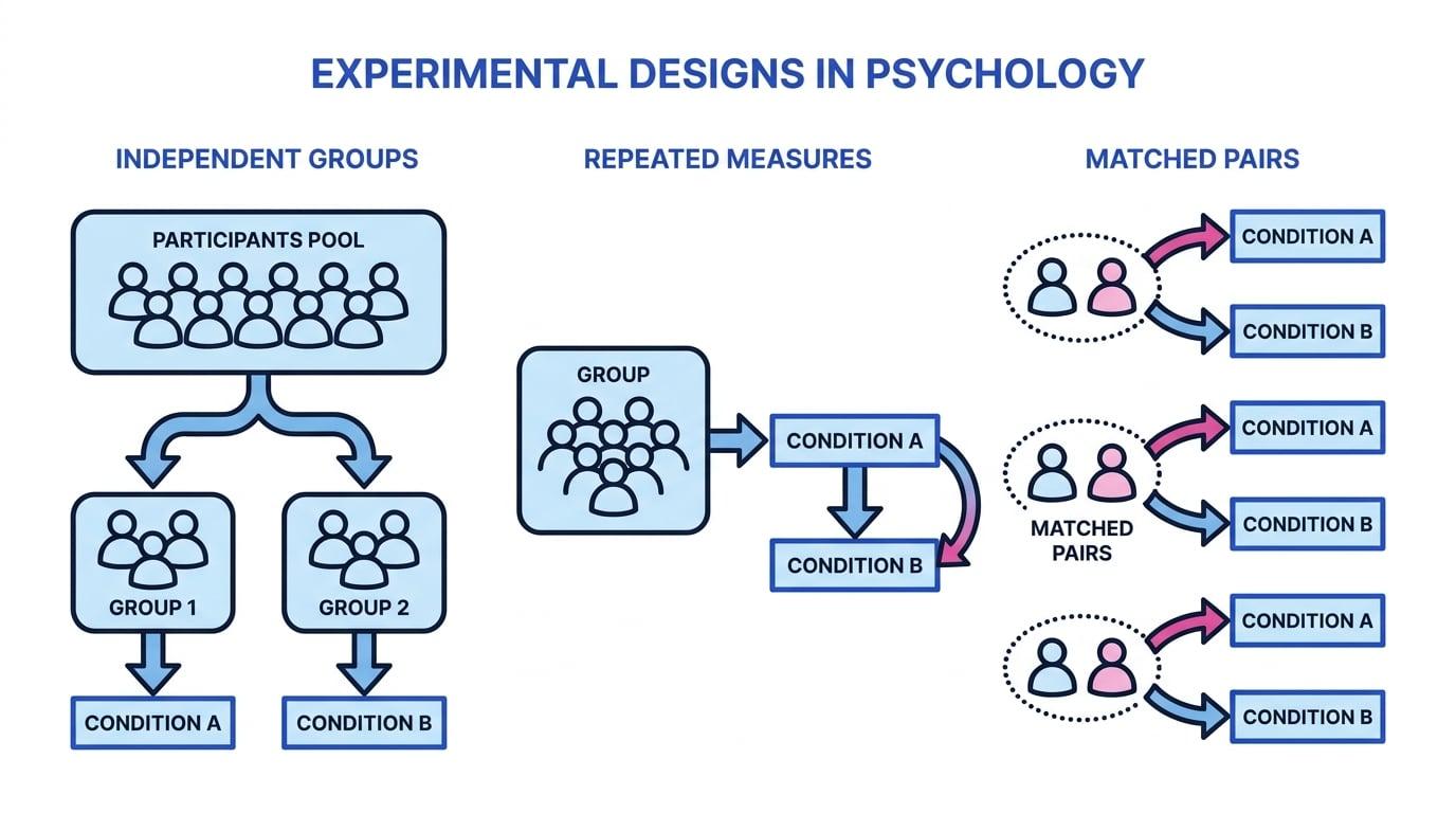 Diagram comparing the three experimental designs
