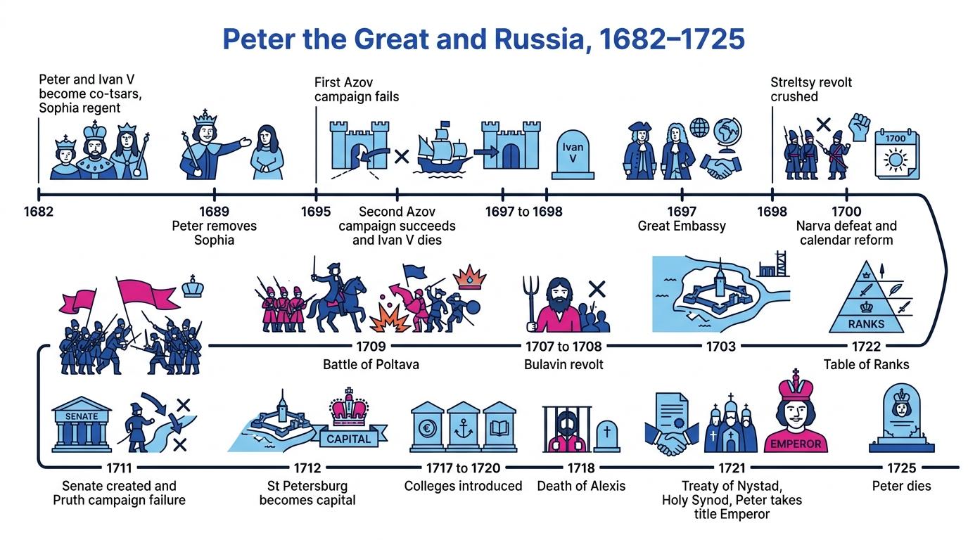 Annotated timeline of Peter the Great and Russia, 1682-1725
