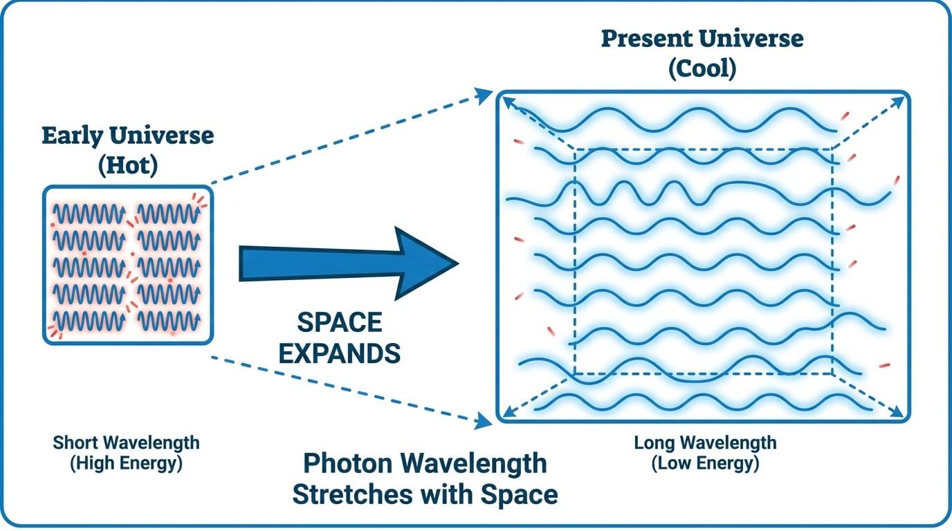 Expansion stretching photons