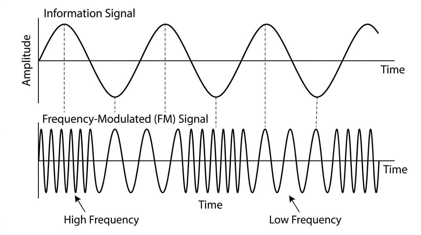 Diagram showing how an FM signal is formed from an information signal