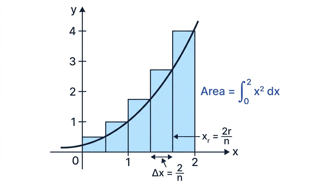 Right-endpoint rectangles approximating the area under the curve y equals x squared