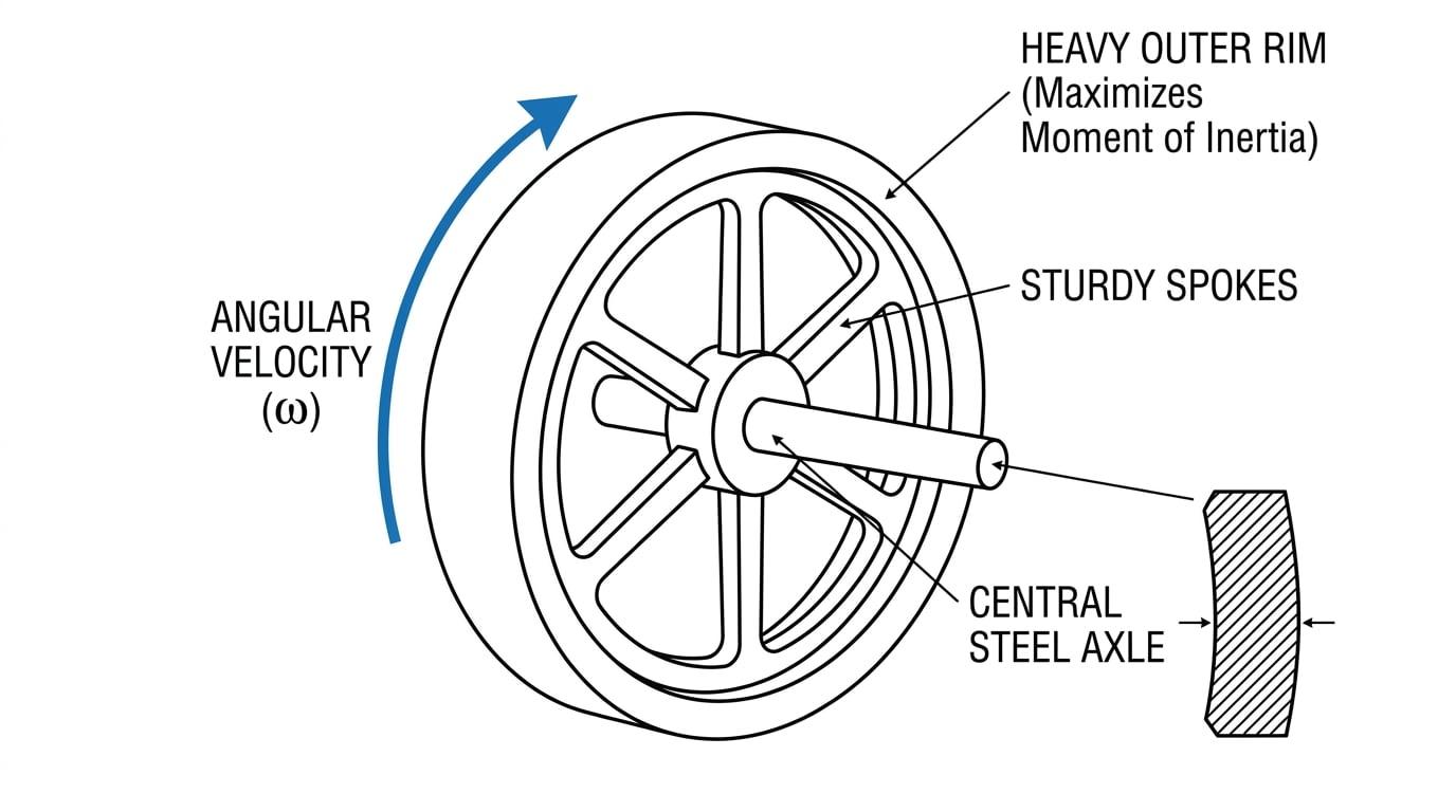 Diagram of a heavy mechanical flywheel