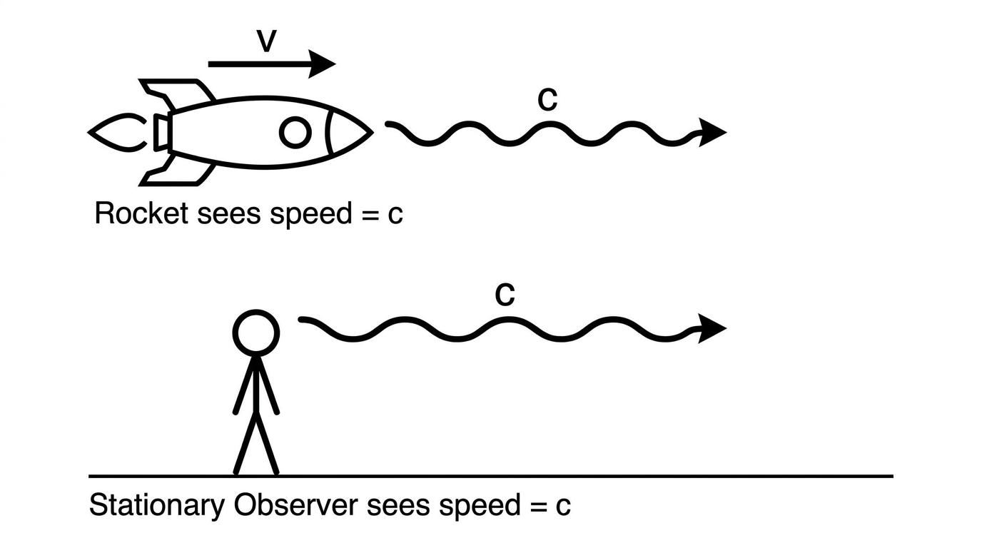 A spaceship emitting light at speed c
