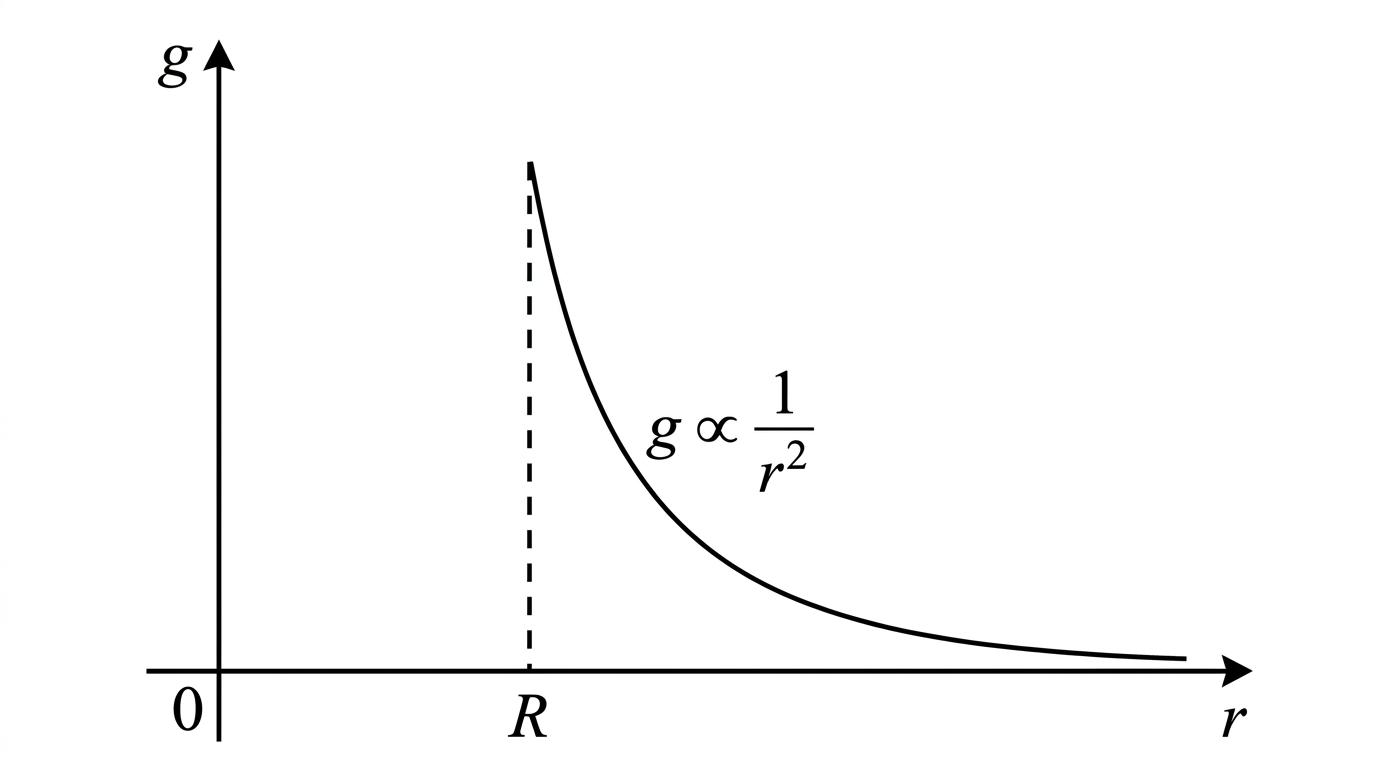 Graph of g against r showing an inverse square relationship