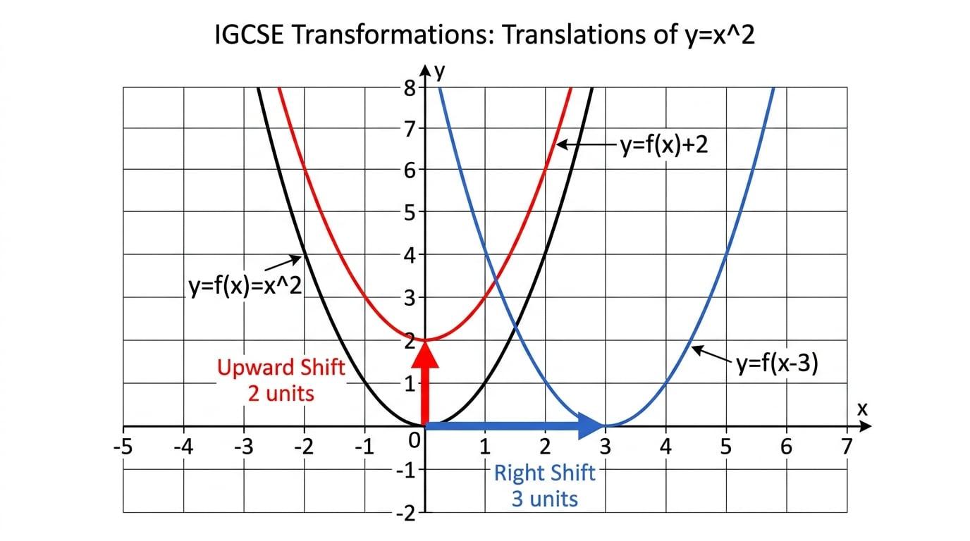 Original parabola compared with a right shift and an upward shift