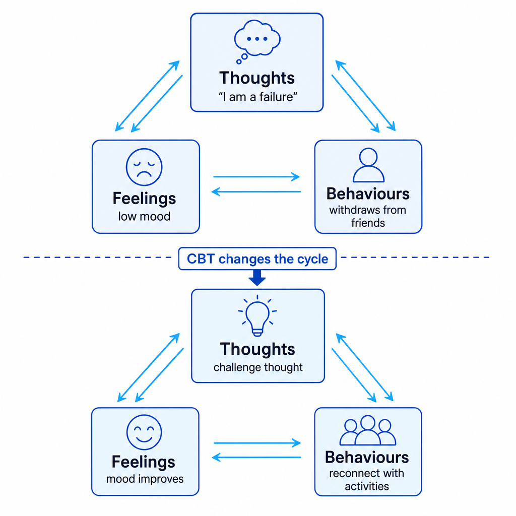 CBT thoughts, feelings and behaviours triangle
