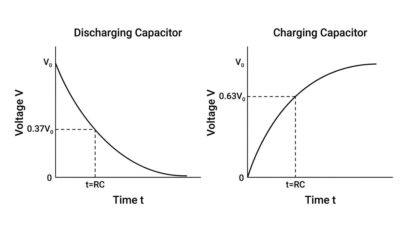 Graphs showing exponential decay for discharging and exponential growth for charging