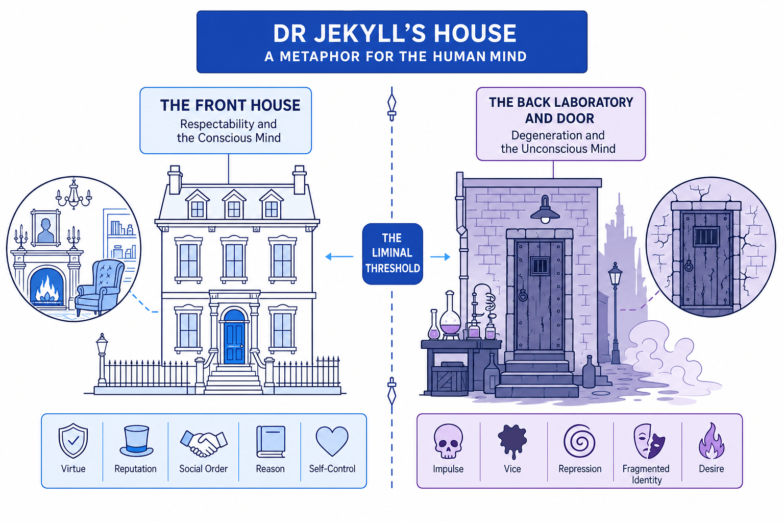 The dual layout of Dr Jekyll's house as a metaphor for the human mind