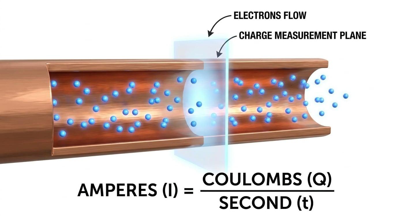 Illustration of electrons passing a checkpoint in a wire