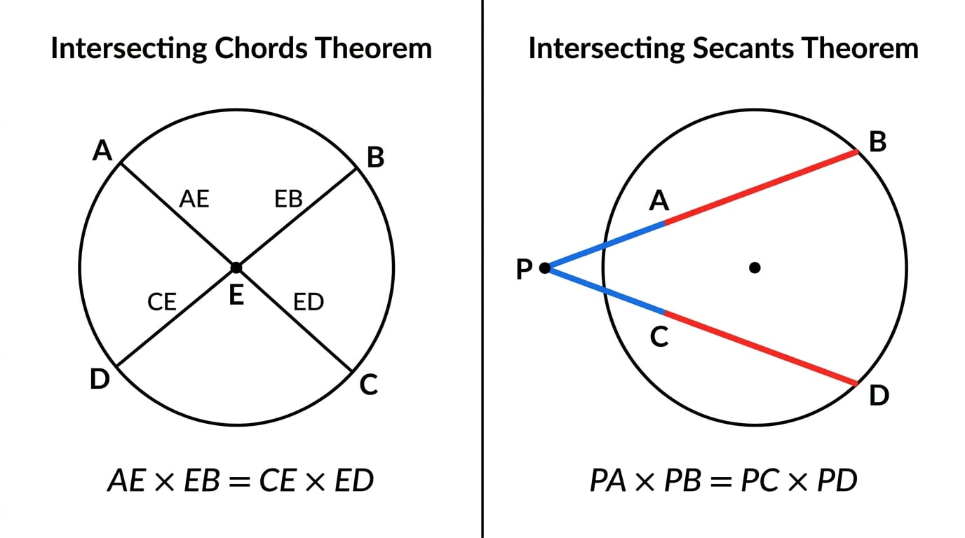 Intersecting chords and external secants length theorems