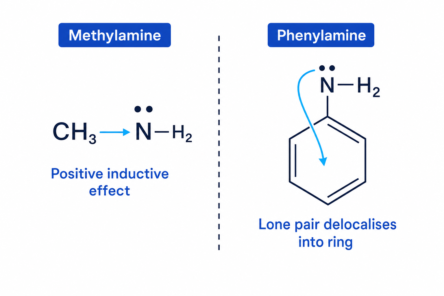 Comparison of inductive effect and delocalisation in amines