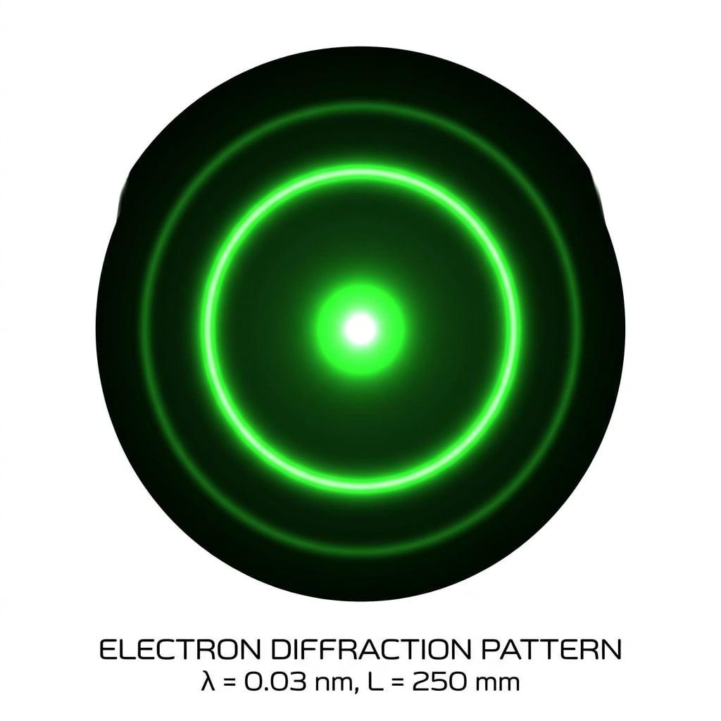 Electron diffraction pattern showing concentric green rings