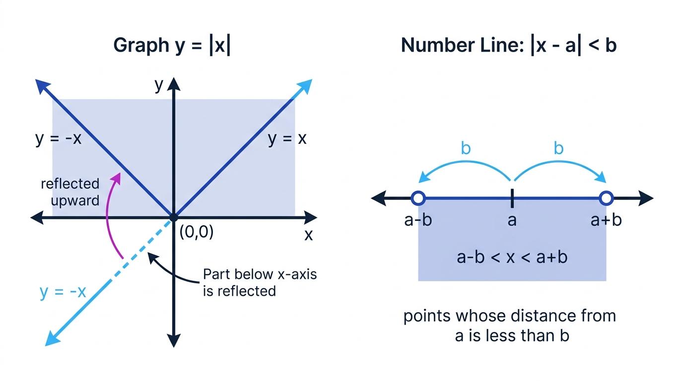 The graph of the modulus function and the distance interpretation of a modulus inequality