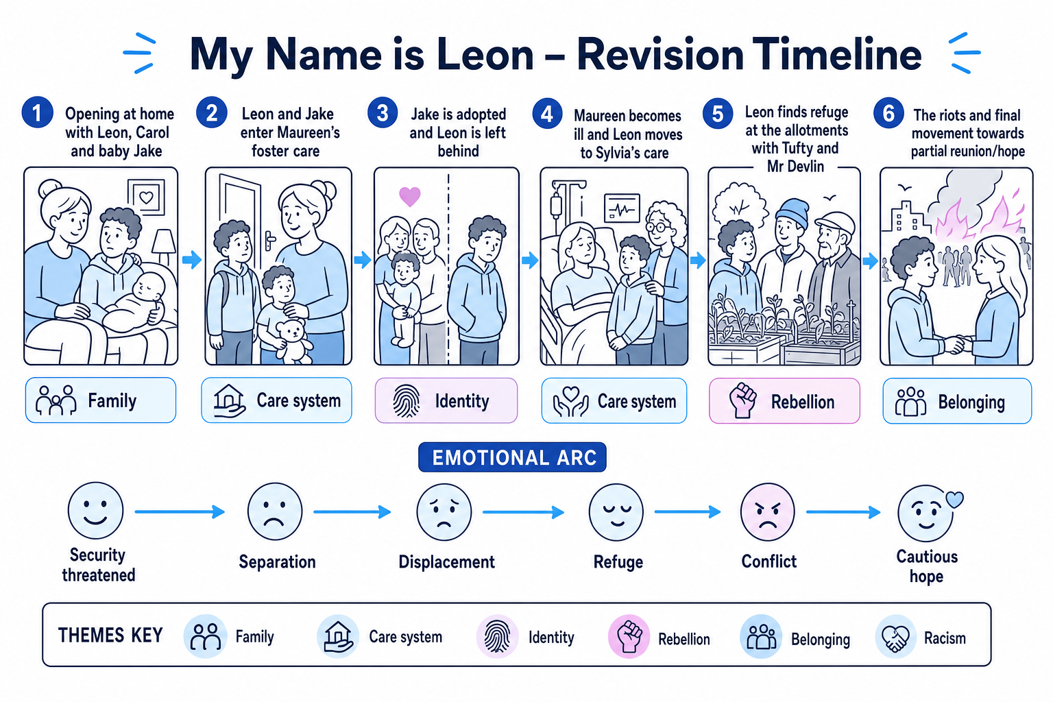 Revision timeline for key chapter moments in My Name is Leon