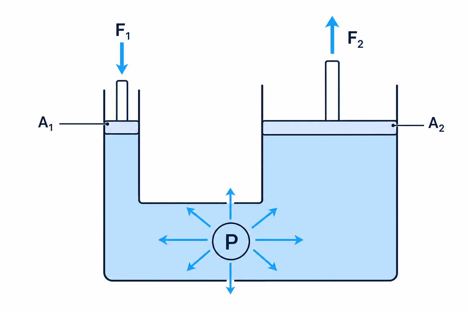 A hydraulic system showing force multiplication