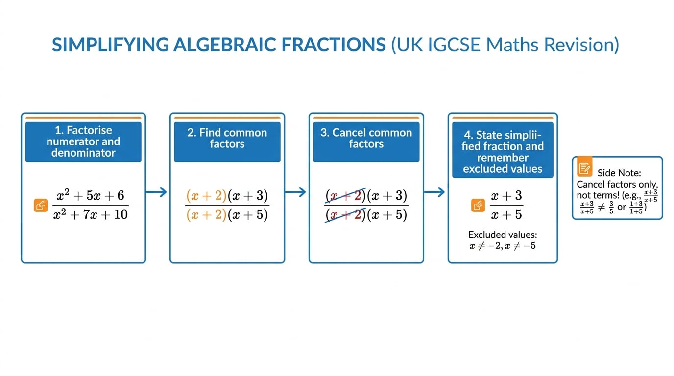 Flowchart for simplifying an algebraic fraction