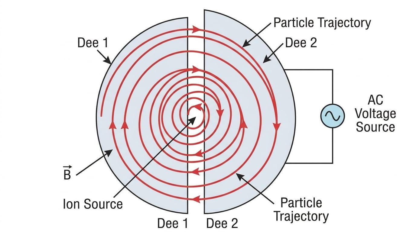 Diagram of a cyclotron accelerator
