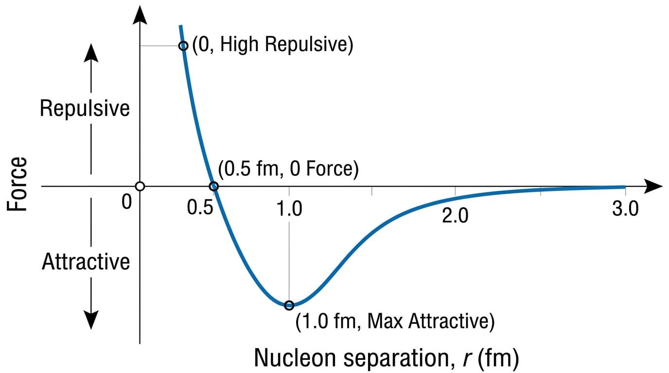 Graph showing the Strong Nuclear Force against nucleon separation