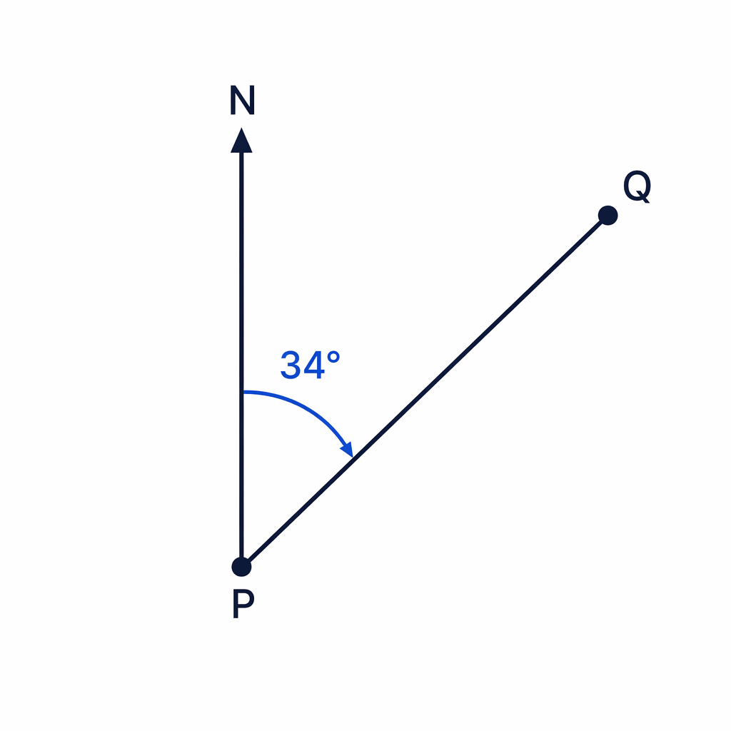 A small clockwise angle from North is written as a three-figure bearing using a leading zero.