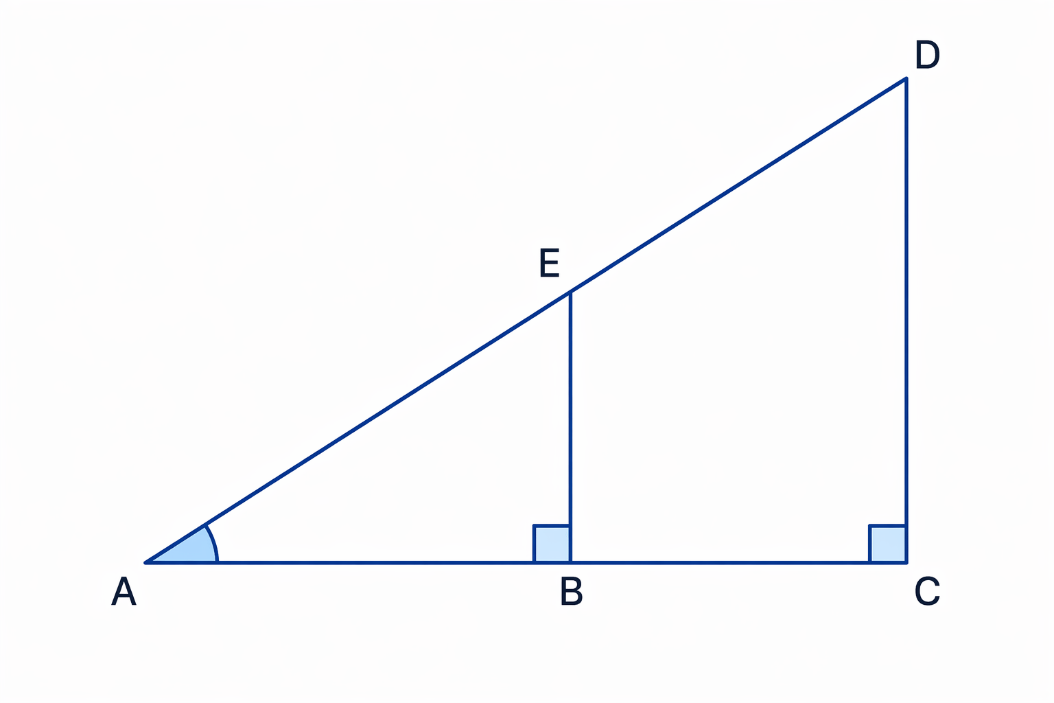 Two right-angled triangles sharing angle A are similar because they have two equal angles.
