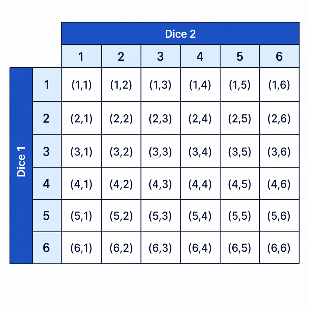 A dice grid is a compact way to organise all 36 outcomes for two dice.