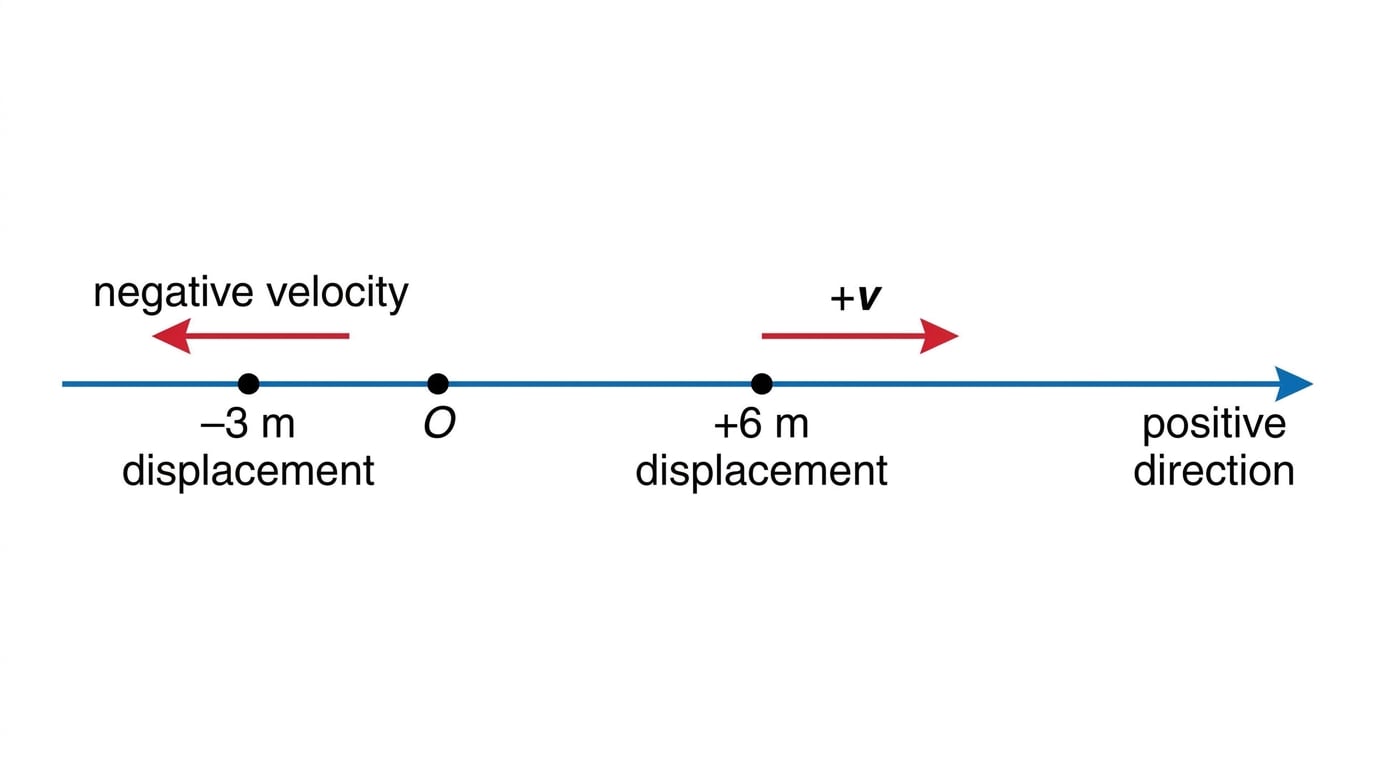One-dimensional sign convention for displacement and velocity