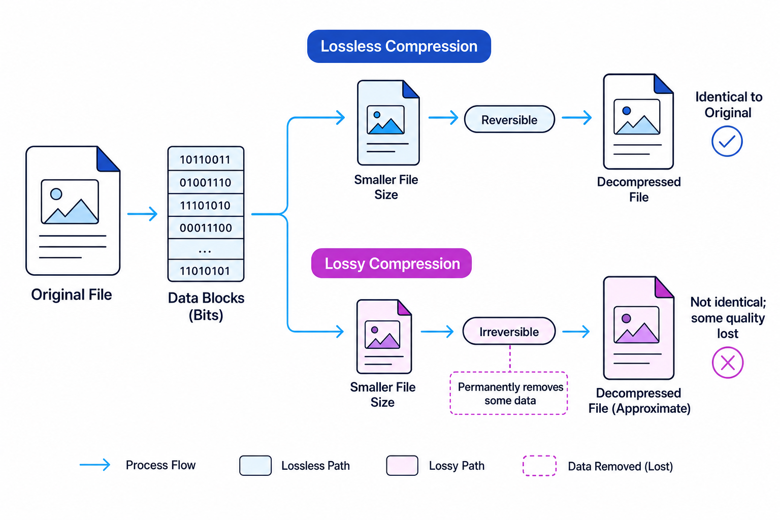 Diagram comparing lossless and lossy compression paths