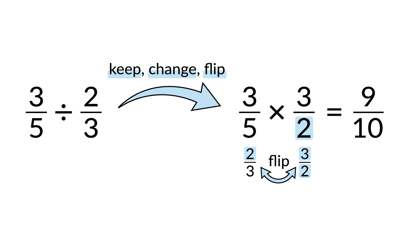Diagram showing keep change flip for fraction division