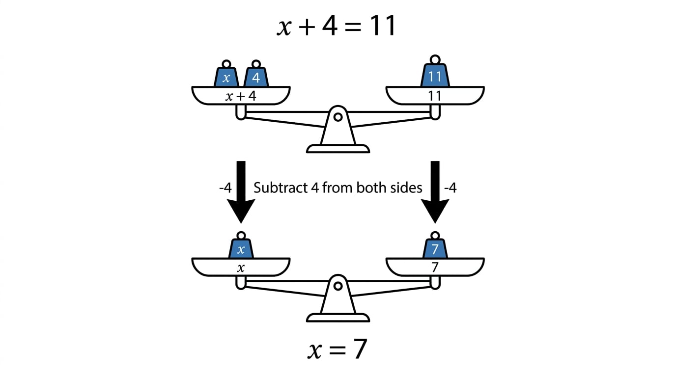 Balance scale showing subtracting the same amount from both sides