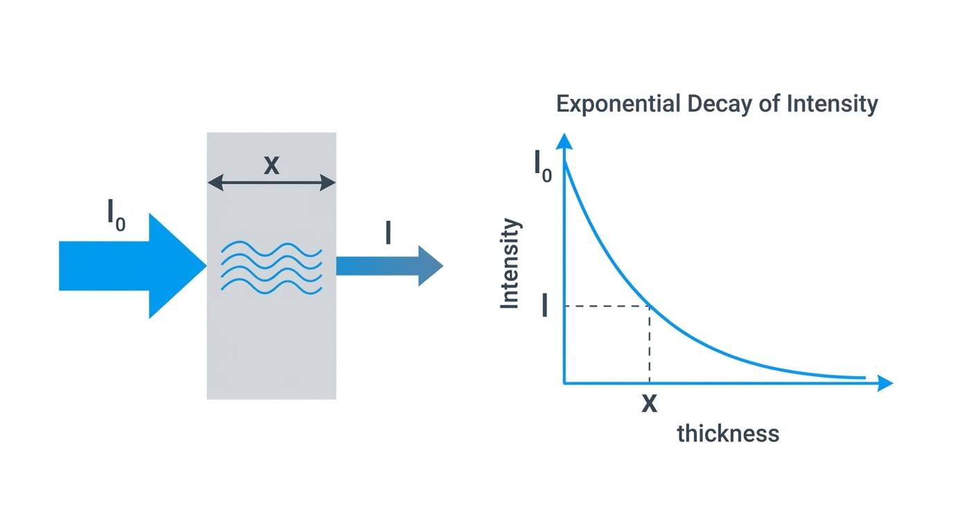 X-ray attenuation diagram and exponential decay graph