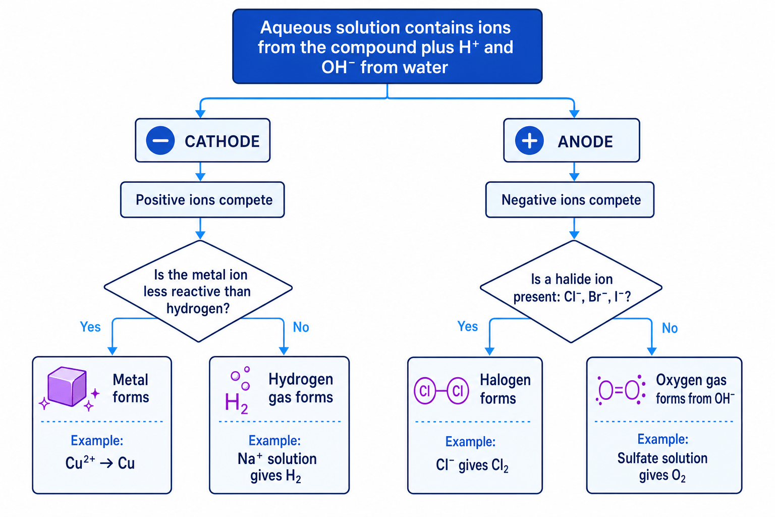 Flowchart for predicting products in aqueous electrolysis with inert electrodes
