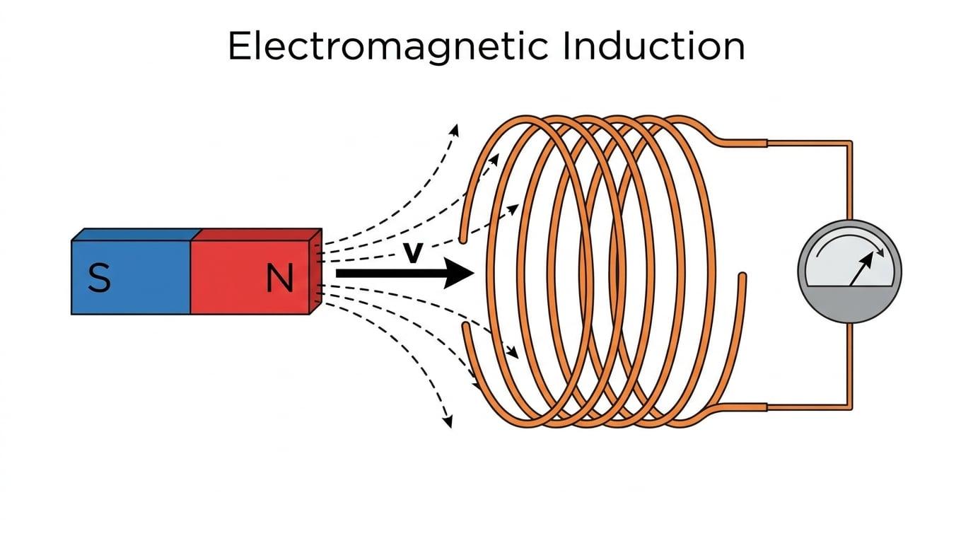 A magnet being pushed into a copper coil