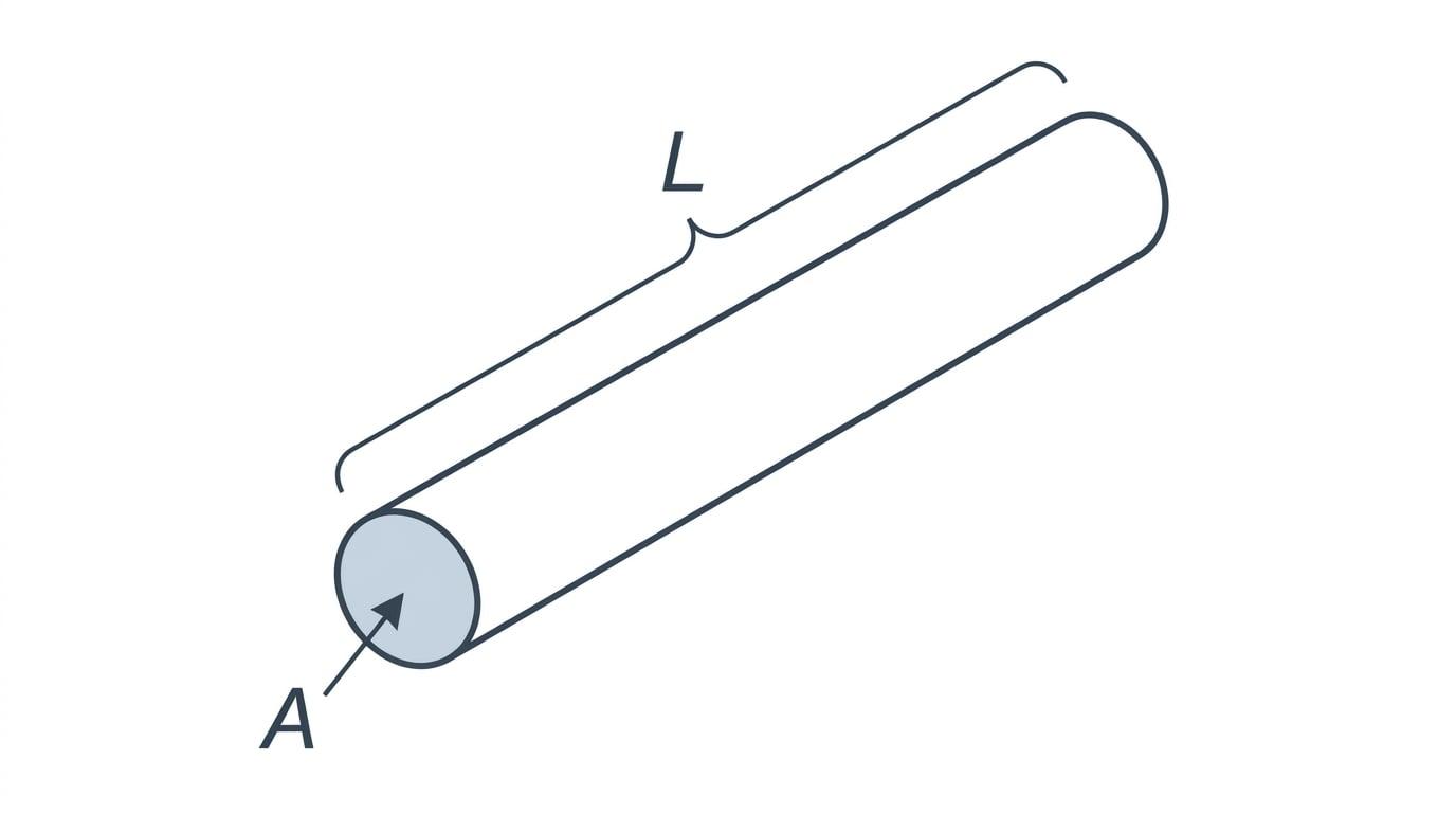 Diagram of a wire showing length L and area A