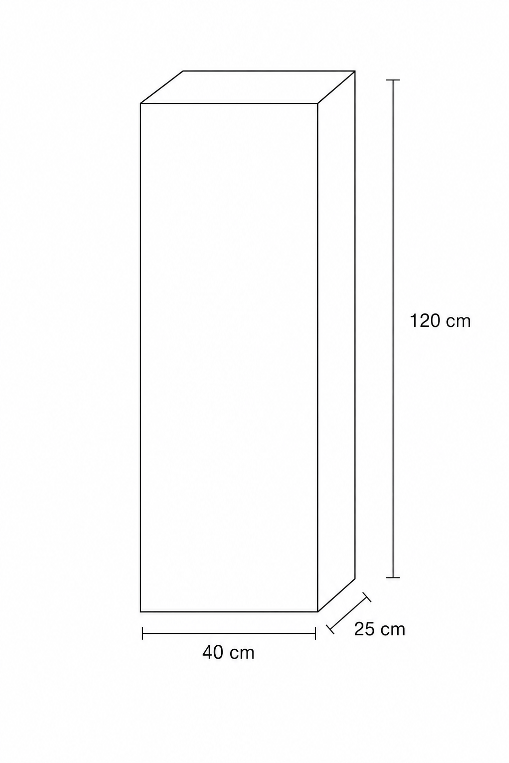 A 3D line drawing of a rectangular pedestal. The base is 40 cm by 25 cm, and the height is 120 cm.