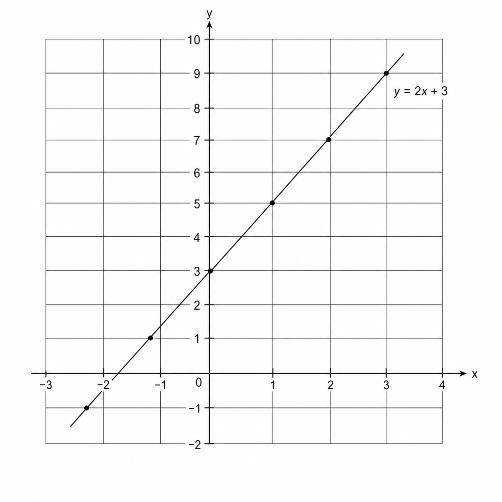 A coordinate grid for drawing the graph of y = 2x + 3.