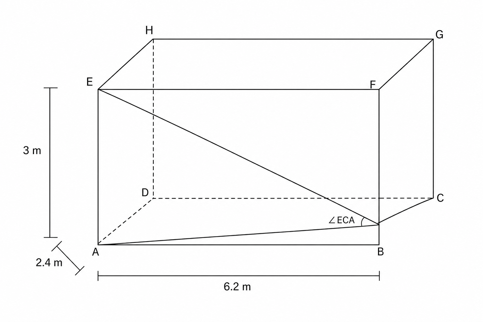 A 3D line drawing of a cuboid ABCDEFGH.