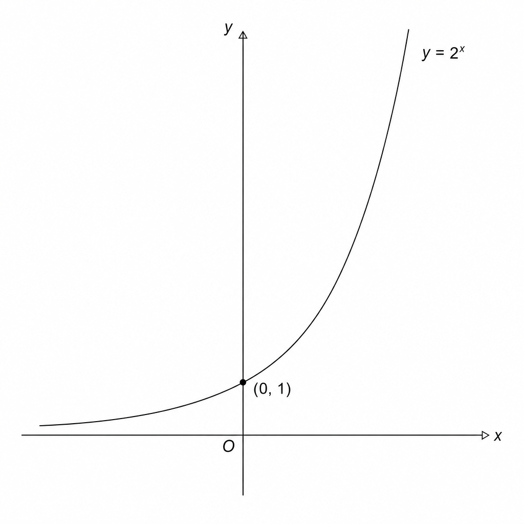 A coordinate system for sketching the curve y = 2^x. The x-axis is labeled x, the y-axis is labeled y, and the origin is labeled O.