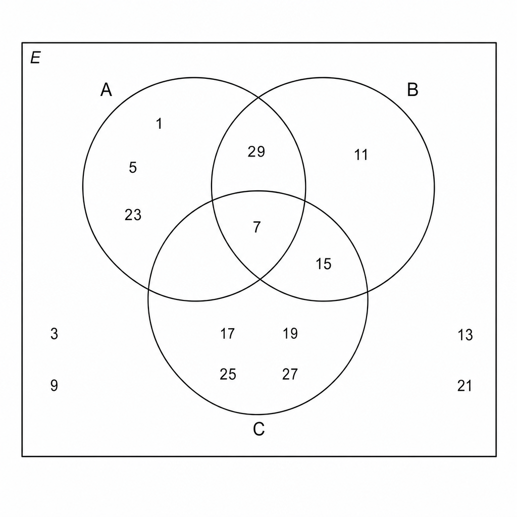 A blank Venn diagram with three overlapping circles labeled A, B, and C.