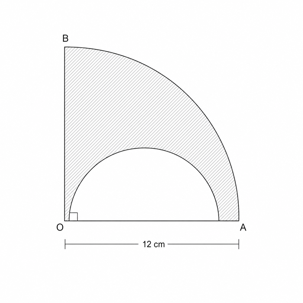 A sector OAB with a right angle at O, and a semi-circle drawn with diameter OA.