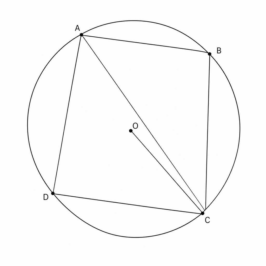 A circle with center O and an inscribed quadrilateral ABCD.