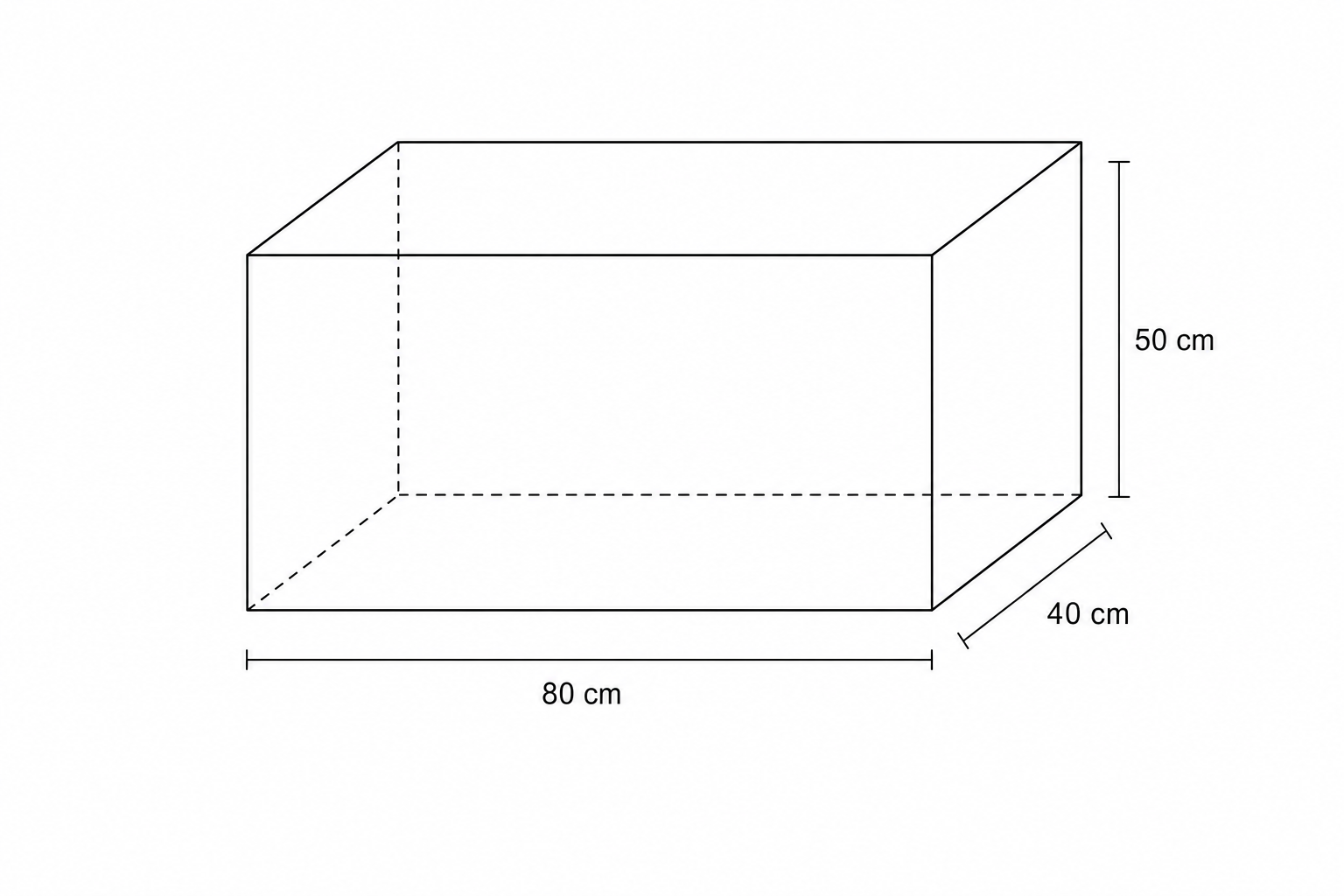 A 3D diagram of a rectangular prism with dimensions 80 cm, 40 cm, and 50 cm.