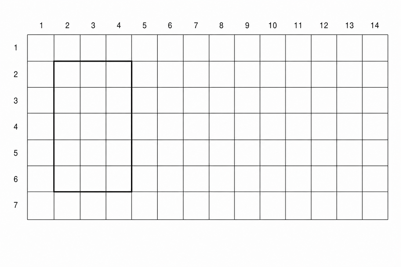 A 14 by 7 centimetre grid for drawing a rectangle.