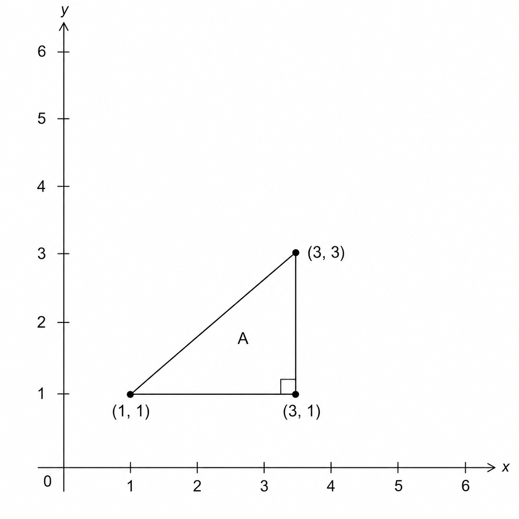A coordinate grid with a triangle A at (1,1), (3,1), and (3,3).