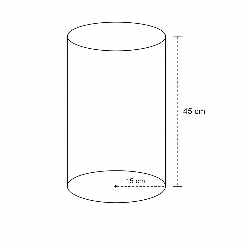 Diagram of a concrete pillar with radius 15 cm and height 45 cm.