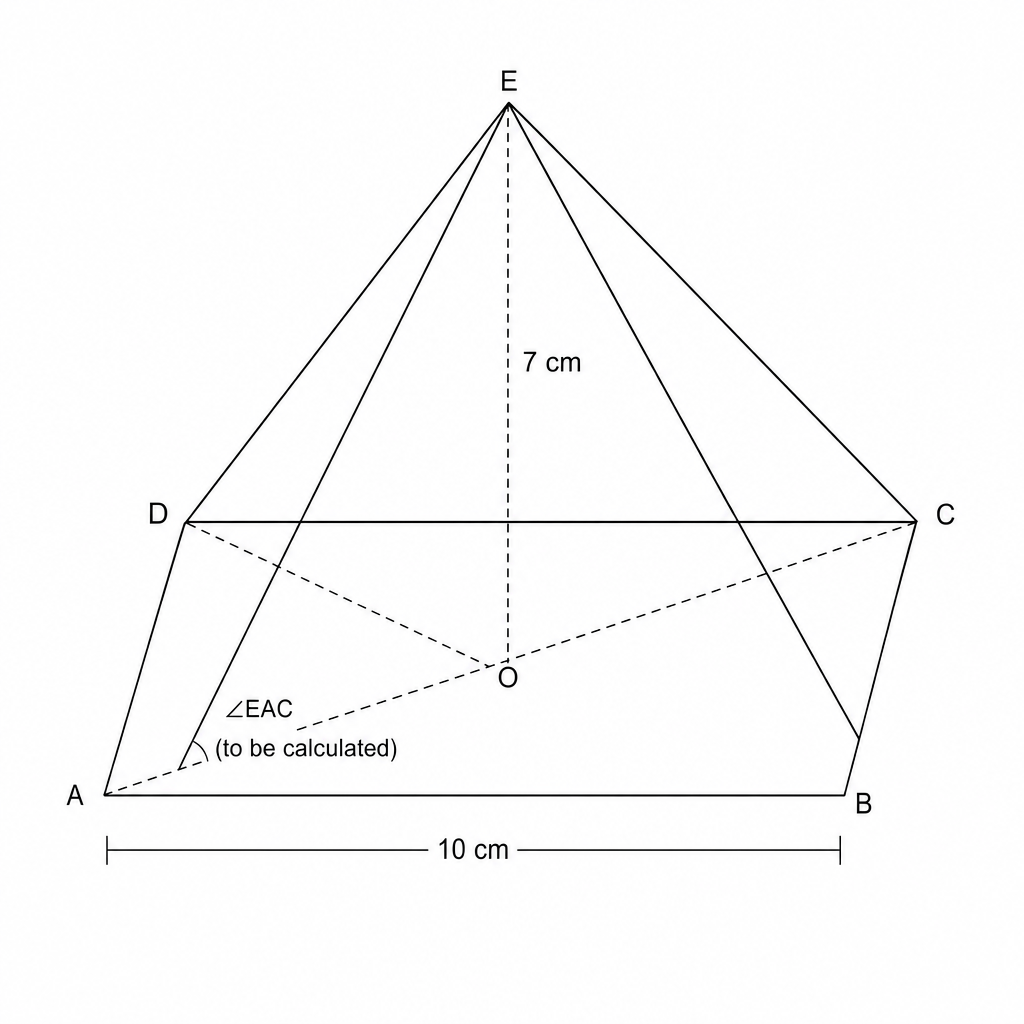 Diagram of a square-based pyramid EABCD.