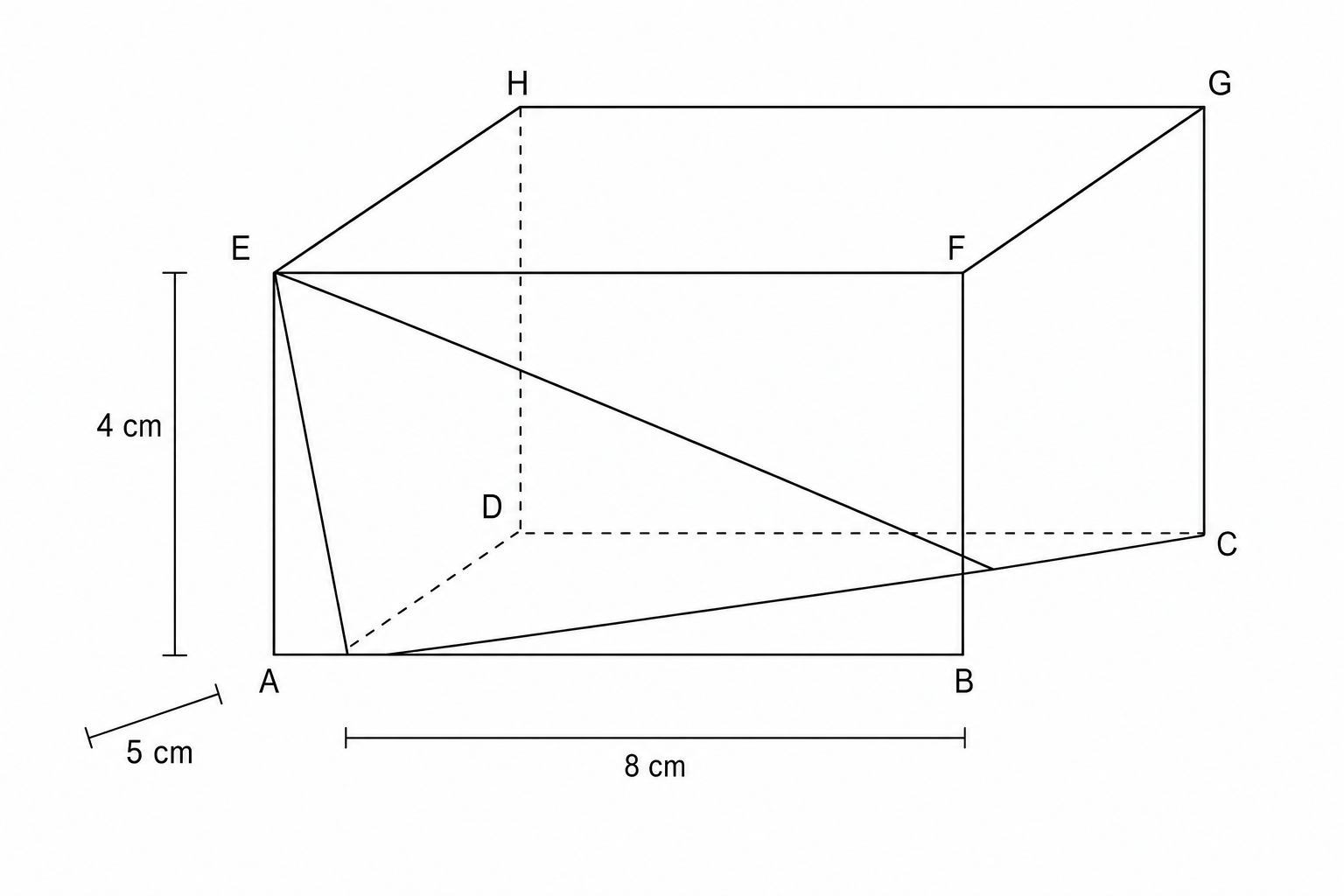 A 3D line drawing of a cuboid ABCDEFGH.
