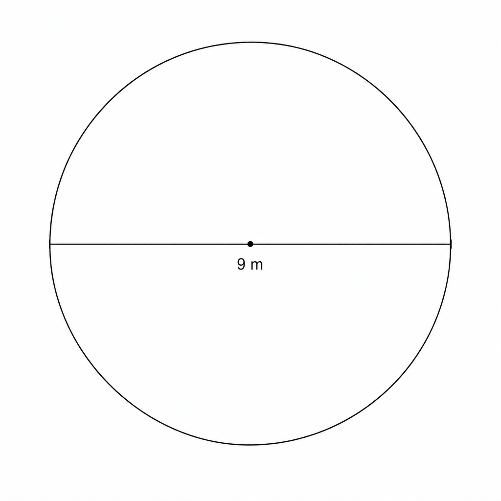 A circle with a diameter of 9 m.