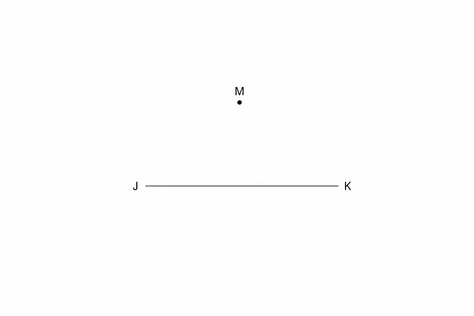 A line segment JK with a point M located some distance away.